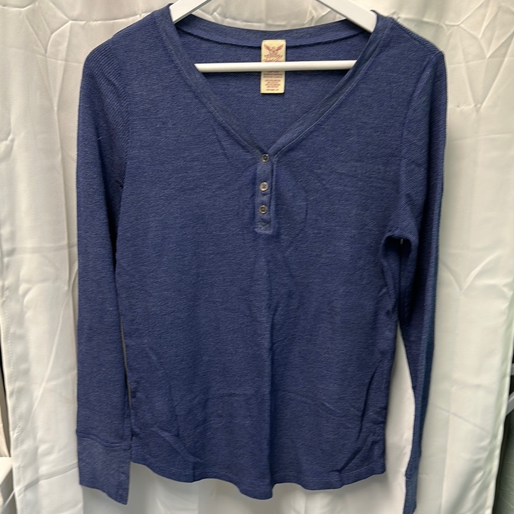 Faded Glory Navy Long Sleeve Henley Top with Button Detail